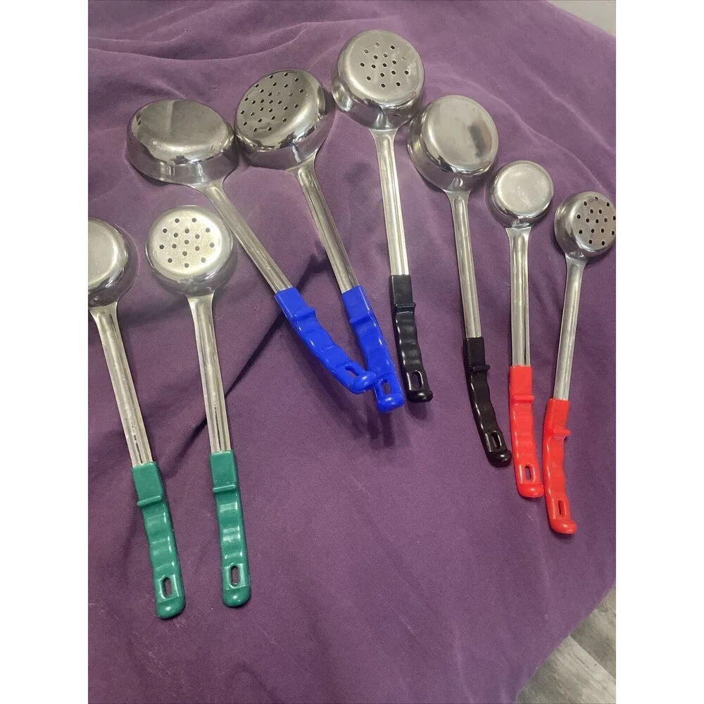 8 Spoons Plastic Colors  Handles Stainless Set Serving & Slotted 4 Sizes